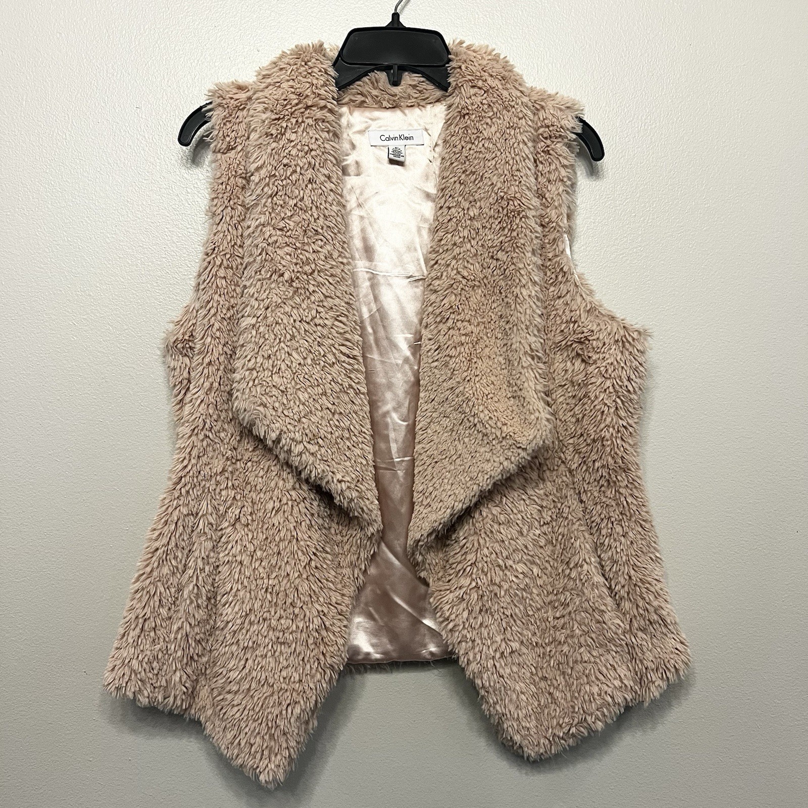 Calvin Klein Faux Fur Shaggy Open Vest Top- Women's Small