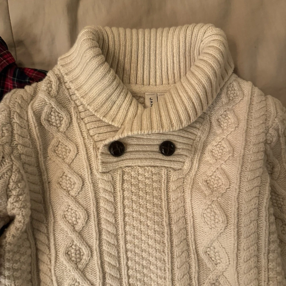 Janie And Jack Boys Red Plaid Shirt And Cream Sweater Christmas  Size 3T - Image 2 of 4