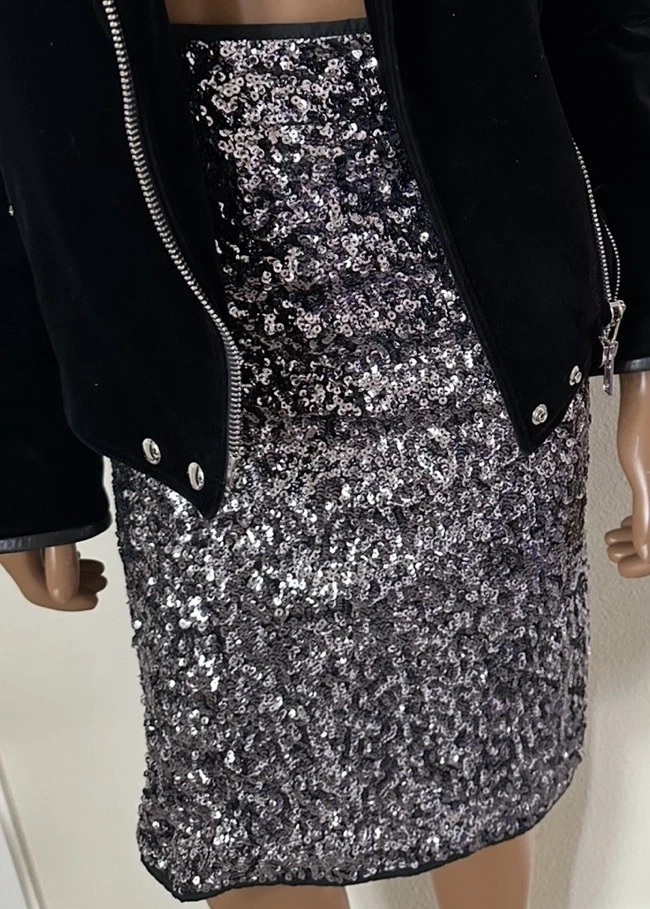KARL LAGERFELD Beautiful Black & Silver Sequence Pencil Skirt 💎 US 6 France 36 - Image 2 of 4