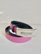 Jean MOSCHINO vintage ceinture cuir argent plaque métal rose violet 90 cm S...