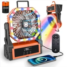 Up to 96hours Battery Portable Camping Fan with 30000mAh Rechargeable Power Bank