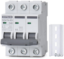 3 Pole DIN Rail Mount Circuit Breaker, 40 Amp 240V AC Miniature Circuit Breaker,