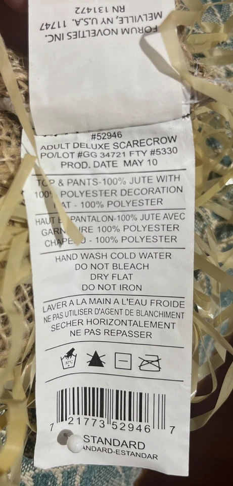 Disfraz de Espantapájaros Adulto, Top y Sombrero Foro Novedades Arpillera Talla Única, Nueva Caja Abierta Foto 4 de 4