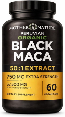 Black Maca Root 50:1 Extract 37,500Mg   60 Capsules Organic Peruvian Maca Peruan