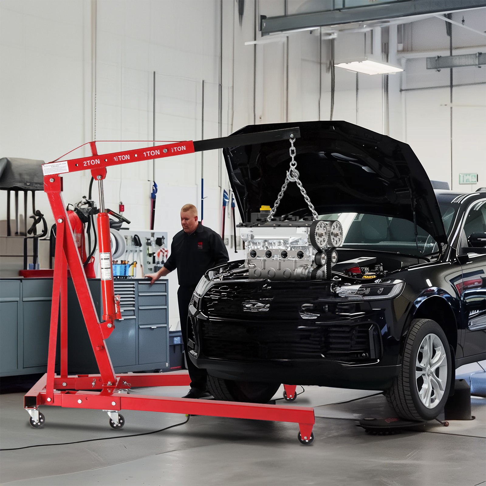 New Hot 2 TON Red 4000lb Engine Motor Hoist Cherry Picker Shop Crane Lift