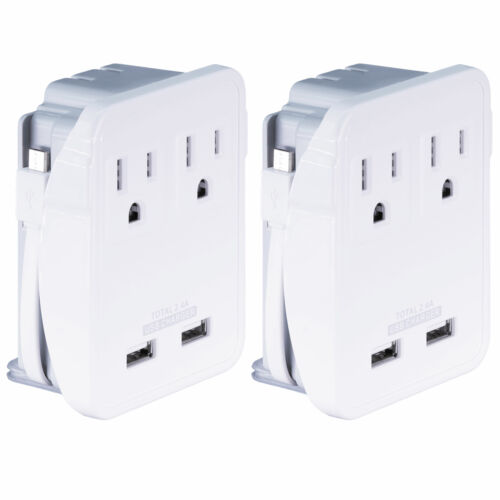 2 Pc Dual USB Port Travel Wall Charger Adapter 2 Outlet Folding Micro Cable Plug