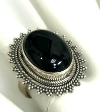 Black Onyx Statement Oval Cabochon Ring Sterling silver Sz 5.5