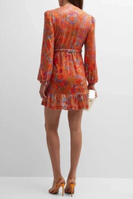 One33 Social Daria Orange Sequin Printed Mini Wrap Dress Bachelorette Size  S 2 | eBay