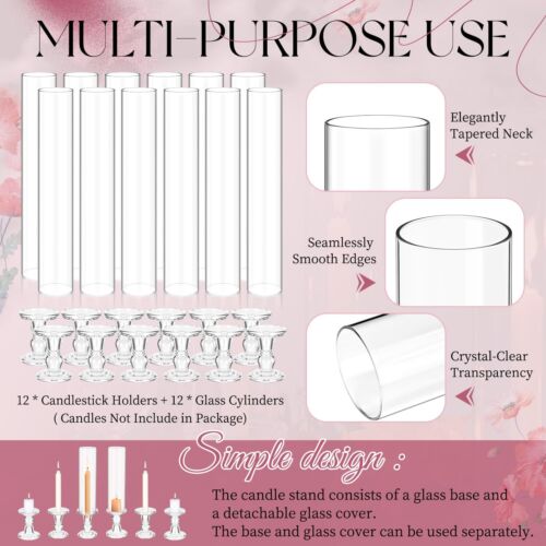 Showgeous 12 Pcs Hurricane Candle Holders - 13.8" Tall Glass Taper & Pillar C... - Picture 5 of 9