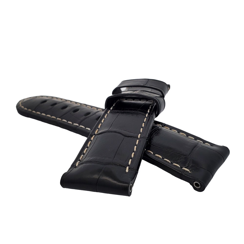 Panerai 用革ベルト Lug 24mm Panerai 24mm OEM Black Alligator Leather Strap for Tang Buckle | eBay