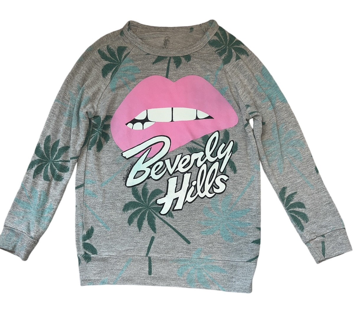 Lauren Moshi Girls Palm Print Beverly Hills Lips Graphic Cozy Knit