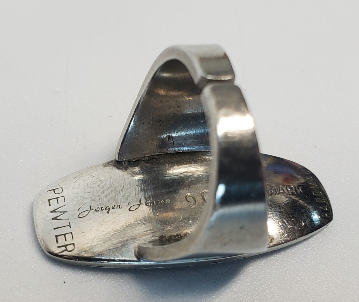 Vintage Jorgen Jensen Pewter Ring Denmark Signed Handmade Black 