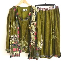 Midnight Velvet 3PC Long Sleeve Duster/Sleeveless Top/Midi Skirt Batik Size 1X