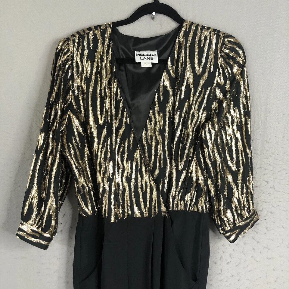 Mono retro vintage Melissa Lane para mujer 16 negro dorado metálico difuso Rave Club Foto 2 de 4