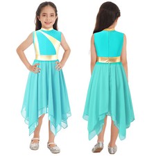 Kids Girls Liturgical Praise Dance Dress Metallic Asymmetrical Worship Costume