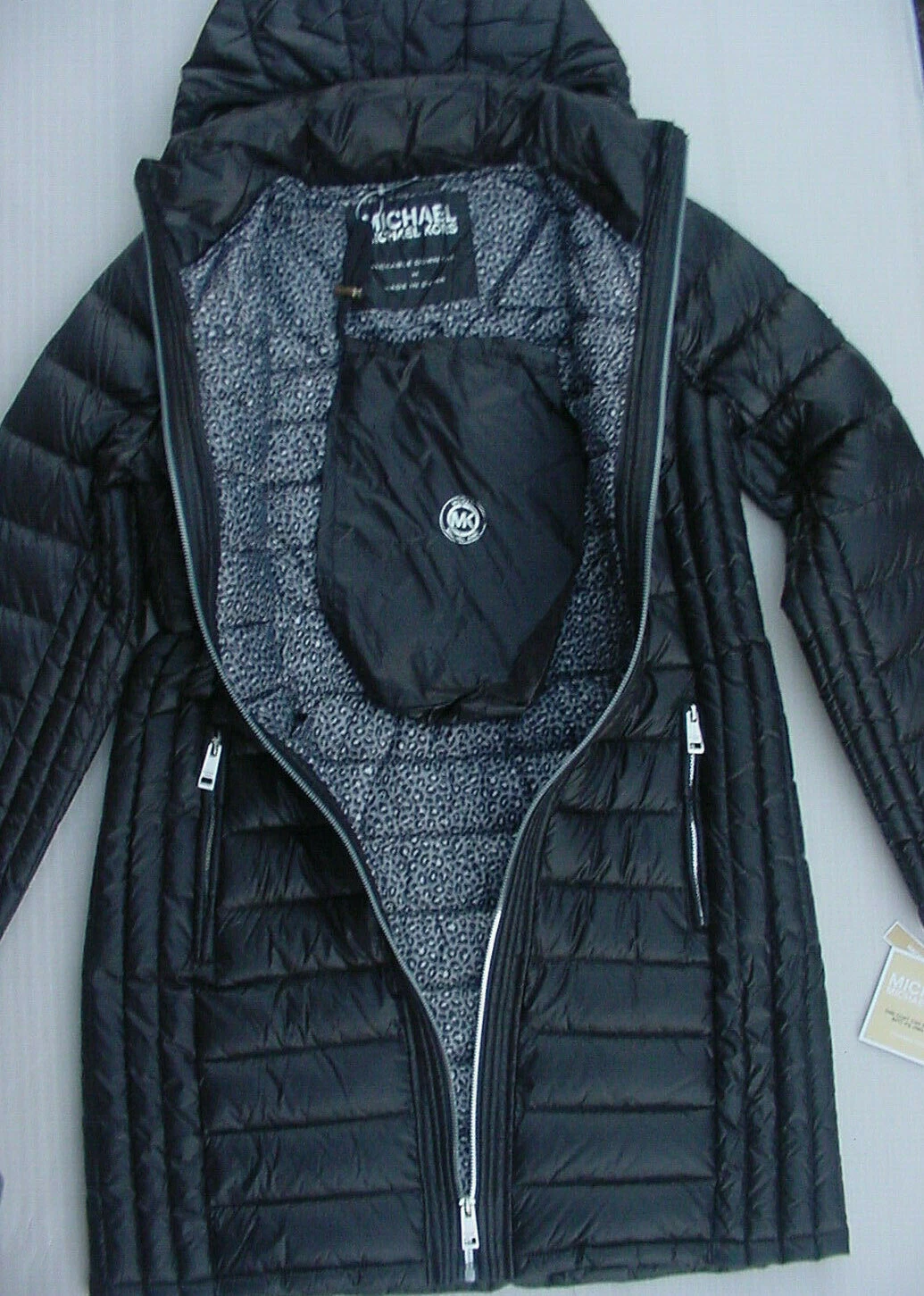 Giubbotto donna Michael Kors nero piumino trapuntato cappuccio nuovo con etichette taglia S M $295