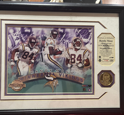 Randy Moss Photo & 24K Gold Overlay Coin #1198 Of 2500 Highland Mint Vikings