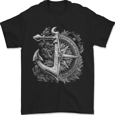 Segelkompass Anker Seemann Boot Yacht Herren T-Shirt 100 % Baumwolle