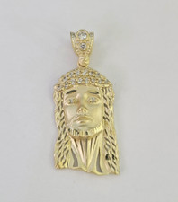 10K Yellow Gold Jesus Head Charm Pendant Chain Real 10kt Genuine