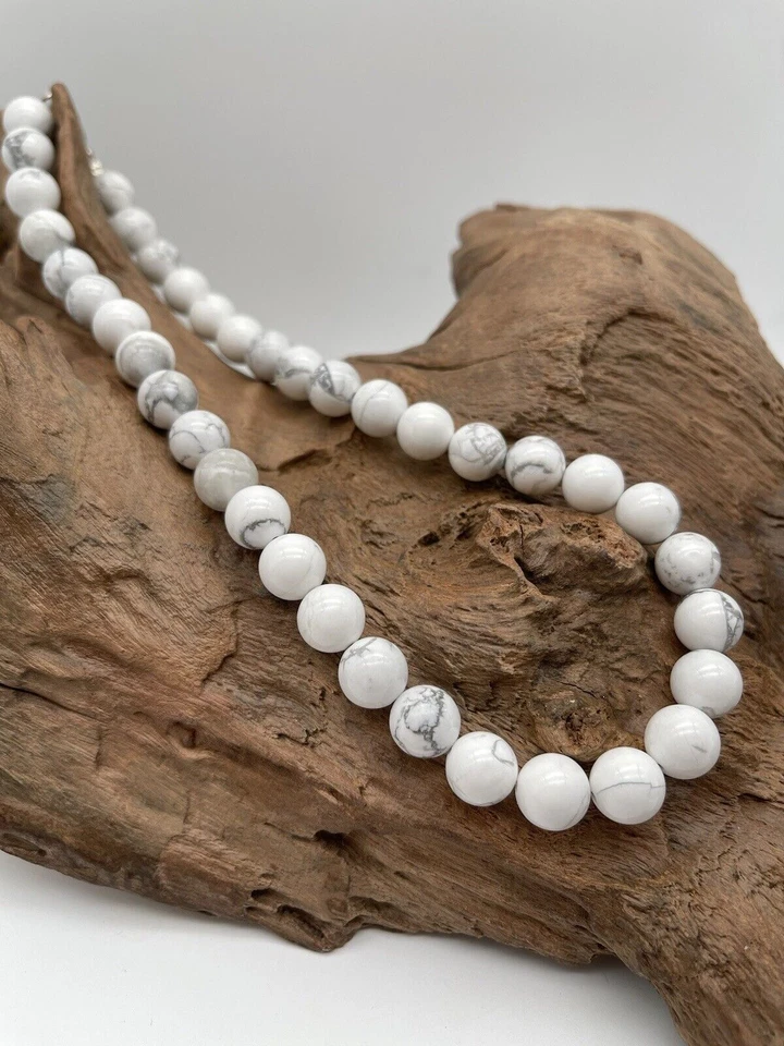 Natürliche weiße Howlith-Stein-Halskette mit runden Perlen in AAA-Qualität... - Bild 2 von 4