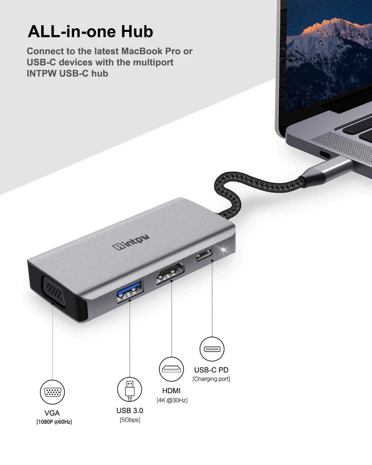 USB 3.1 Type-C to HDMI VGA Adapter USB C Hub with 4K HDMI 1080P VGA NEW FREESHIP - Image 4 of 4