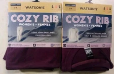Watson's Cozy Rib Womens Long John & Crew Neck Baselayer Set Large Burgundy