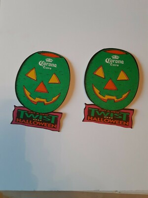 2 Halloween Cardboard Beer Drink Coasters Green Jack O Lantern Corona Extra B