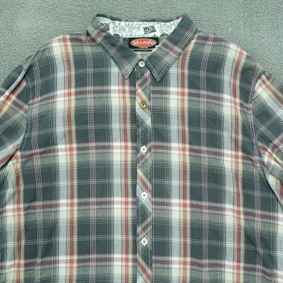 Mambo Australia Camisa Abotonada Hombre Talla XL Gris Rojo Cuadros Algodón Rollo Tab Foto 2 de 4