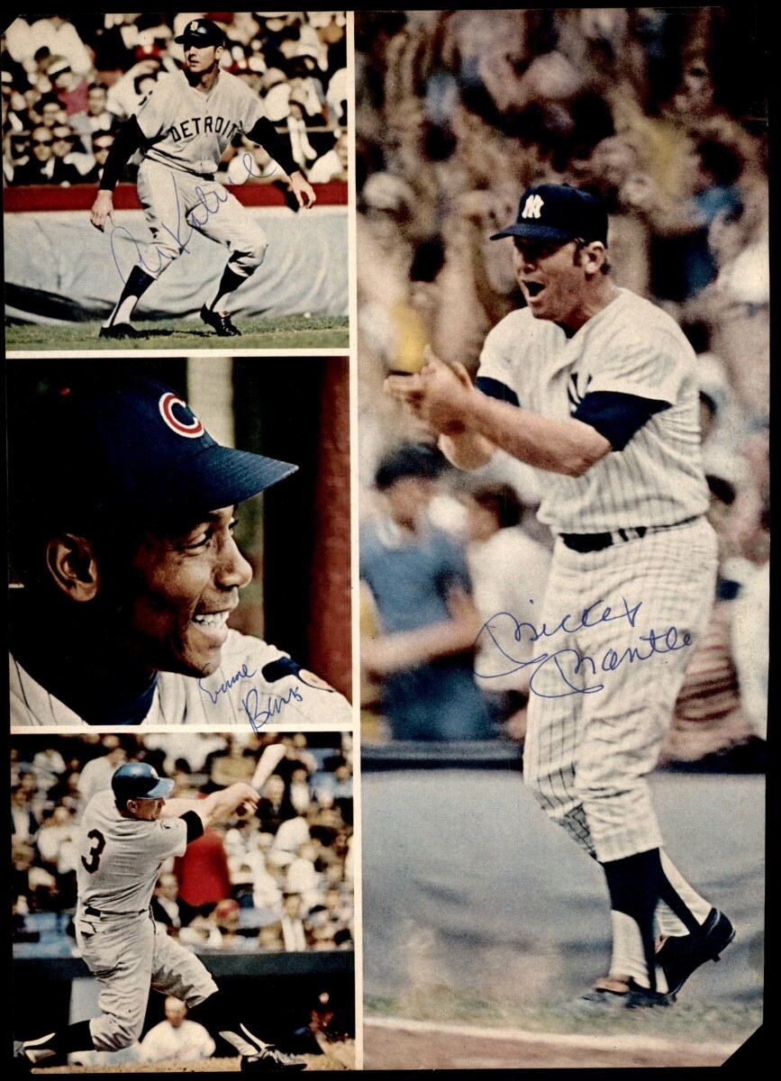 Mickey Mantle Al Kaline Ernie Banks Triple Autographed Signed Magazine Auto Autograph JSA 