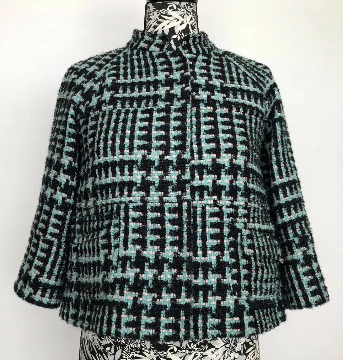 Red Valentino Women Jacket Size 40 Green Tweed Wool Blend