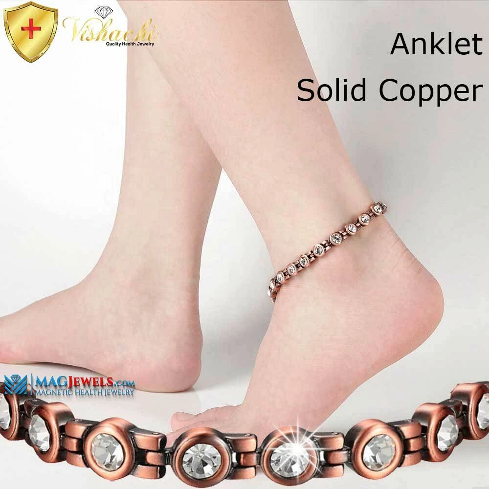 CRYSTAL PURE SOLID COPPER MAGNETIC BRACELET/ANKLET ARTHRITIS WOMEN PCX23D