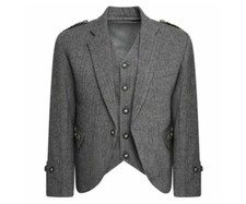 Grey Tweed Argyle kilt jacket with waistcoat wedding Kilt Jacket for men