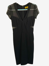 NICOLE MILLER Dress Sheath Bodycon Lace Rear Zip Black Medium M Size 8