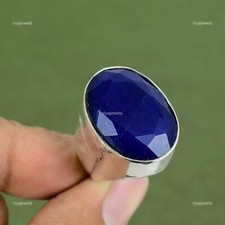 Oval Natural Blue Saphire 925 Sterling Silver Bezel Sister Promise Birthday Ring