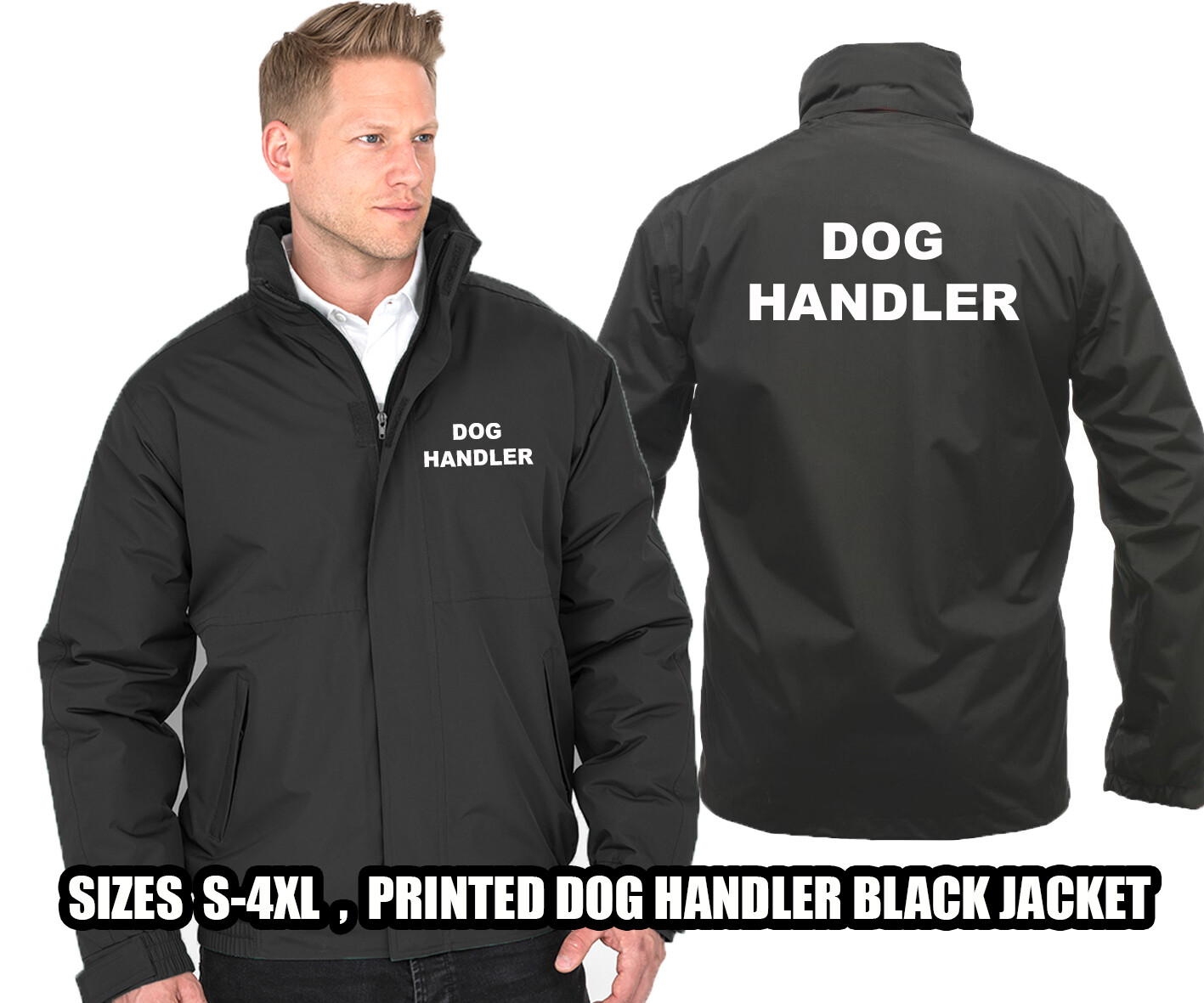 DOG HANDLER Jacket Black Bar WorkWear Doorman Bouncer Staff Guard S4XL