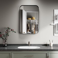 Bathroom Wall Mirror 40" x 30" Rounded Corner Rectangle Vanity Mirror Black