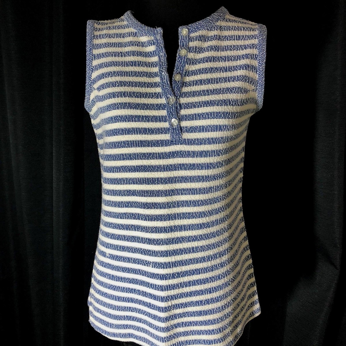 Sears Knit Top Blue Stripes Nautical Sleeveless Size M Vintage