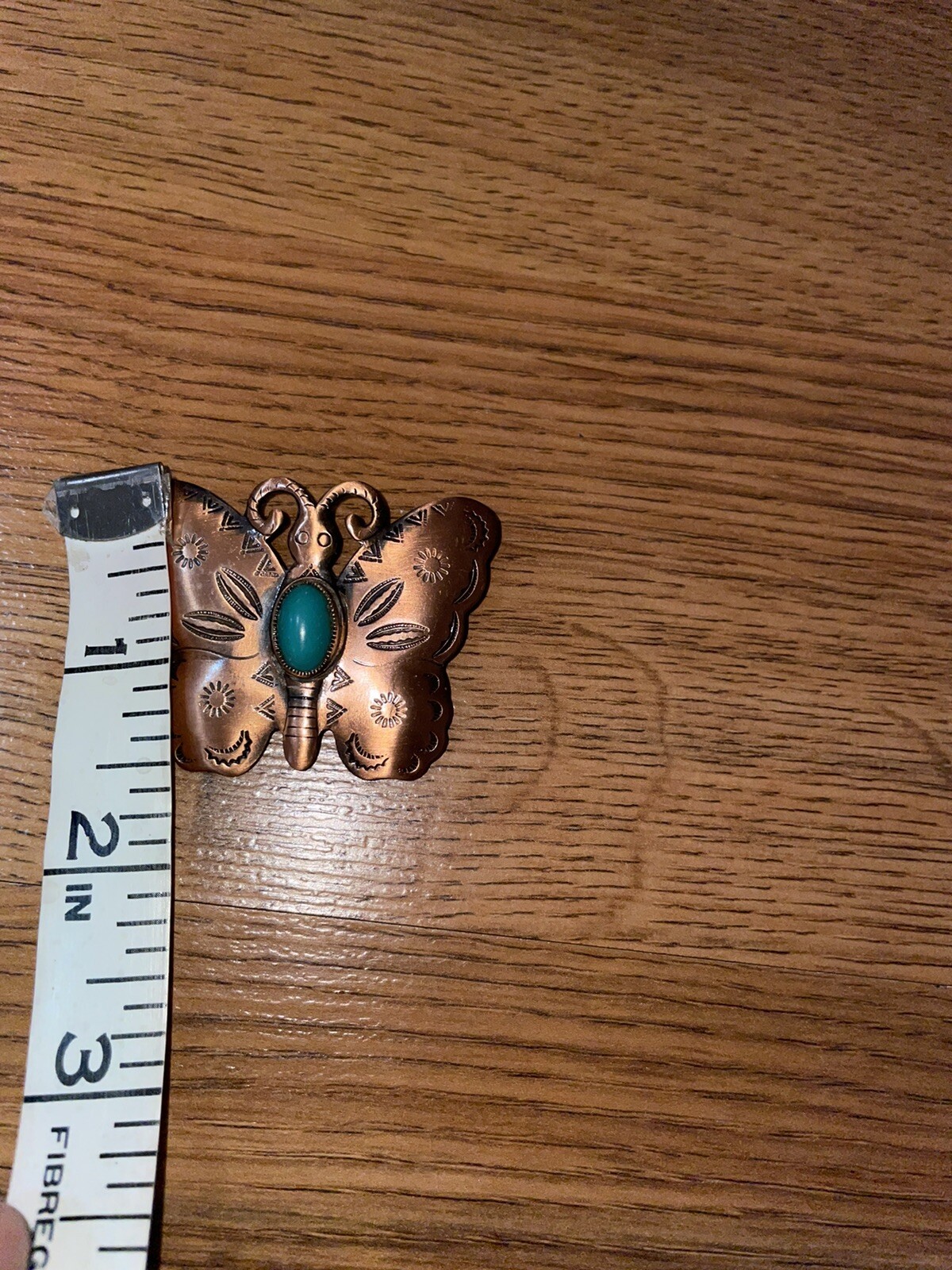 Vintage Solid Copper Butterfly With Turquoise Sto… - image 4