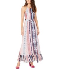 I.N.C Womens Ombre Halter Maxi Empire Dress, Multicoloured, 4