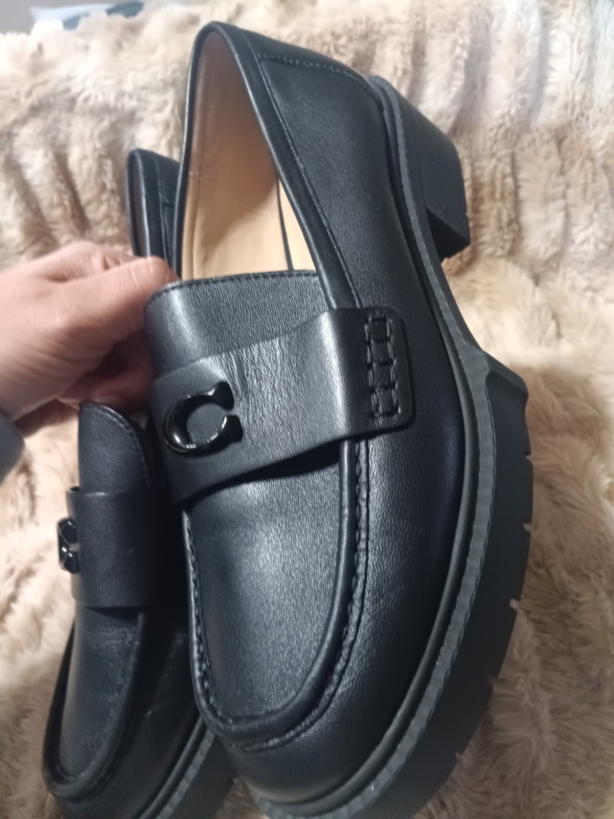 black Coach Leah platform lug sole loafers Size 39.5 thumbnail 3