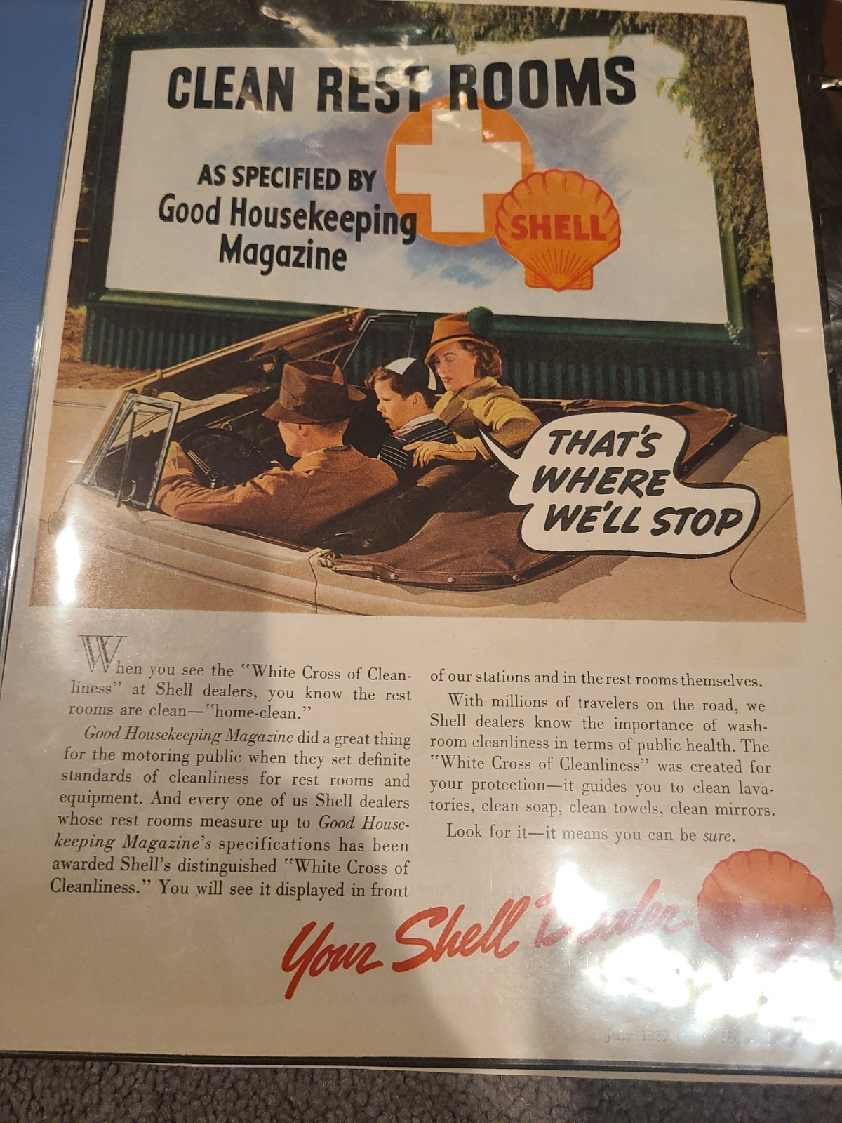 1939 Shell Gas Oil Clean Rest Rooms Vintage Print Ad Family 11 X 7.75"
