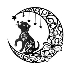 Cute Black Metal Wall Decor, 12 Inch Moon Wall Art Hanging Sculpture for Dog