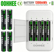 1300mWh 1.5V 8pcs AAA Rechargeable Lithium Batteries  Charging Box White NEW