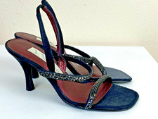 Nina Vovan Strappy Black Sandal 6.5M Kitten Heel Beaded Open Toe Party - 1 Flaw