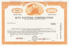 MTS Systems Corporation. Stock Certificate.