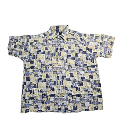Casa Moda Geometric Cycling Pattern Button UP Retro Shirt CottageCore Men's Sz L