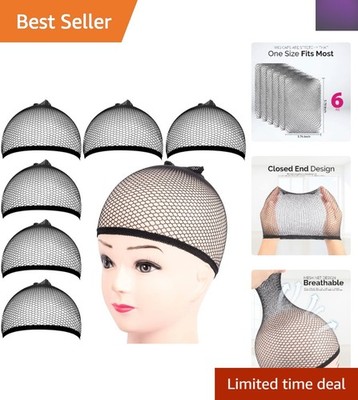 6PCS Black Mesh Wig Caps - Breathable & Stretchy, Ideal for Cosplay & Halloween