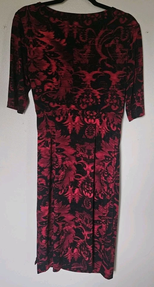 Connected Apparel 12 Negro Rojo Damasco Acanalado Cortina Elástica Vaina Vestido Carrera Foto 2 de 4