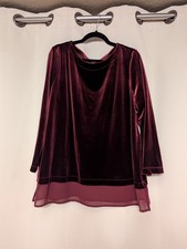 Chico's Travelers Deep Raisin Velvet Chiffon Hem Tunic, Size 3(16/18)