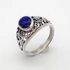 VTG Lapis Lazuli Floral Openwork 925 Sterling Silver Ring Art Nouveau Size 6.75